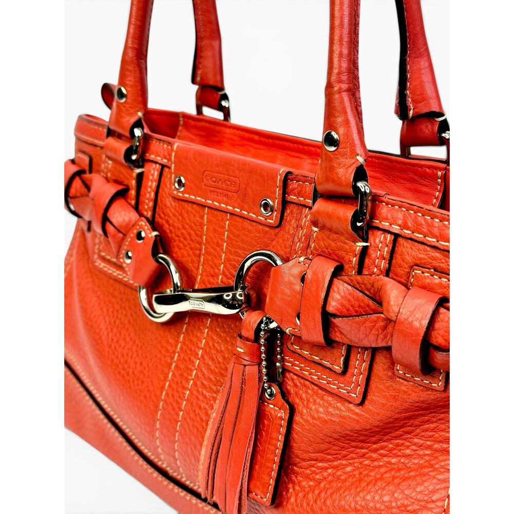 Vintage Coach Hamptons Braided Pebbled Leather Shoulder Bag W/ Red Tassel - Picture 9 of 16